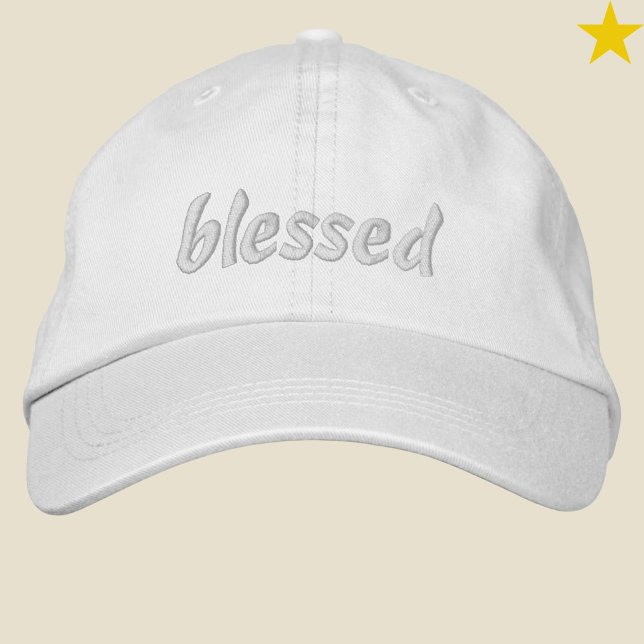 Modern Minimalist White Blessed Cursive Typography Embroidered Hat (Creator Uploaded)