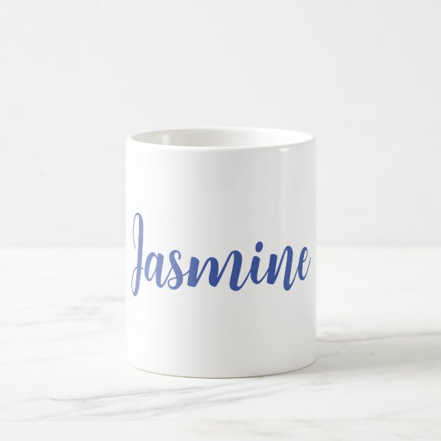 Modern Minimalist White Blue Add Your Name Coffee Mug (Center)