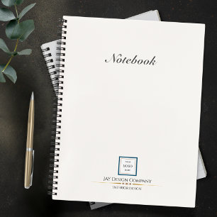 Modern Minimalist White Blue Border Logo Business Notebook