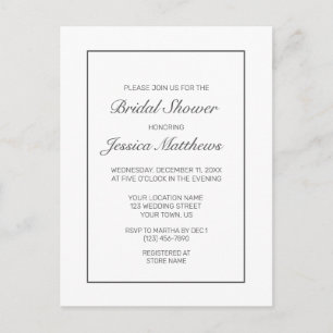 Modern Minimalist White Bridal Shower Invitation Postcard