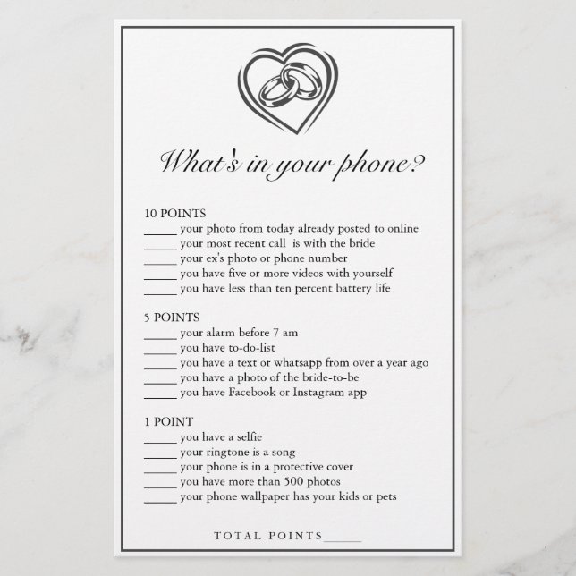 Modern Minimalist White Bridal Shower Phone Game (Front)