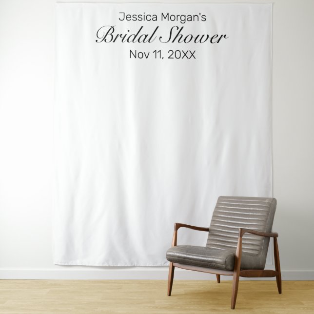 Modern Minimalist White Bridal Shower Photo Tapestry (In Situ)