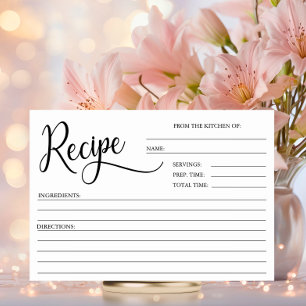 Modern Minimalist White Bridal Shower RECIPE CARDS