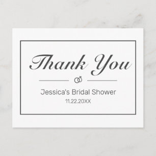Modern Minimalist White Bridal Shower Thank You Postcard