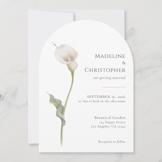 Modern Minimalist White Calla Lily Wedding Invitation (Front)