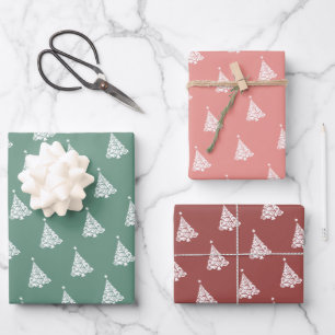 Modern Minimalist White Christmas Tree Pattern Wrapping Paper Sheet