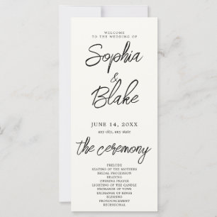 Modern Minimalist White Cream Wedding Program