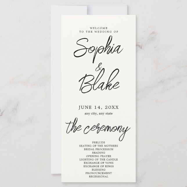 Modern Minimalist White Cream Wedding Program (Front)