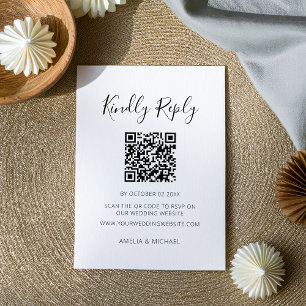 Modern Minimalist White Editable QR Code RSVP Enclosure Card