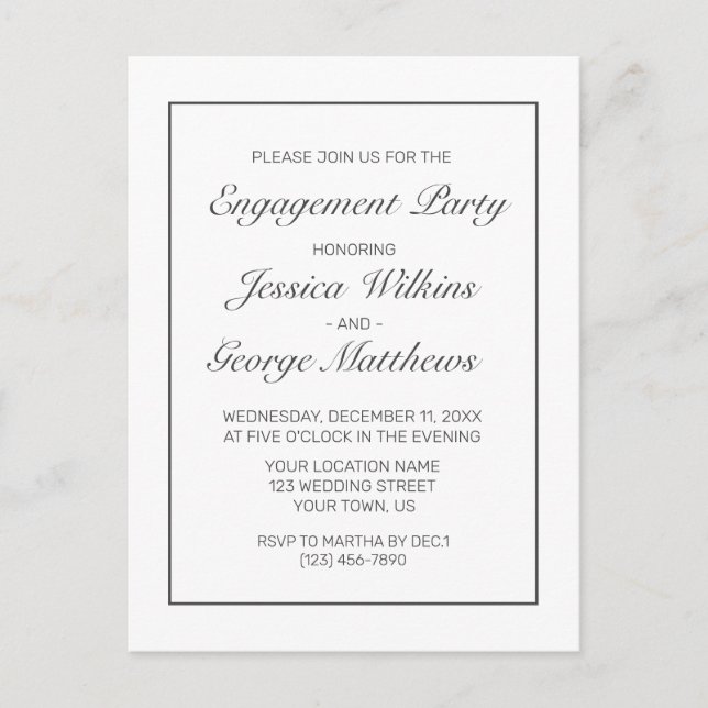 Modern Minimalist White Engagement Invitation Postcard (Front)