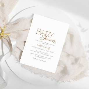 Modern Minimalist White Gender Neutral Baby Shower Invitation