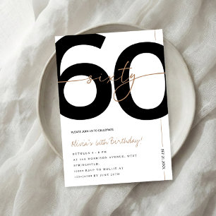 Modern Minimalist White & Gold 60th Birthday Party Invitation