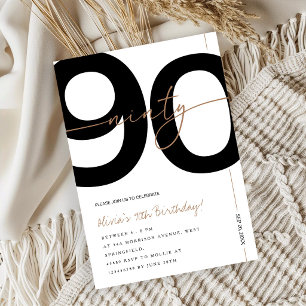 Modern Minimalist White & Gold 90th Birthday Party Invitation