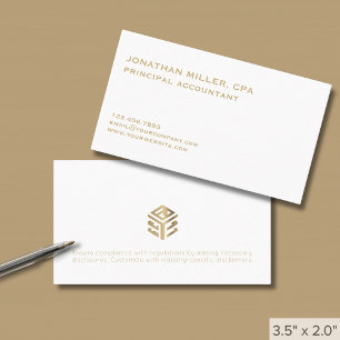 Modern Minimalist White Gold Logo Business Card