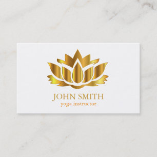 Modern Minimalist White Gold Lotus Yoga Instructor Business Card