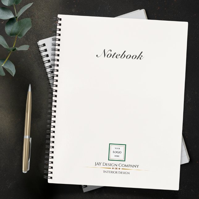 Modern Minimalist White Green Border Logo Business Notebook (Creator Uploaded)