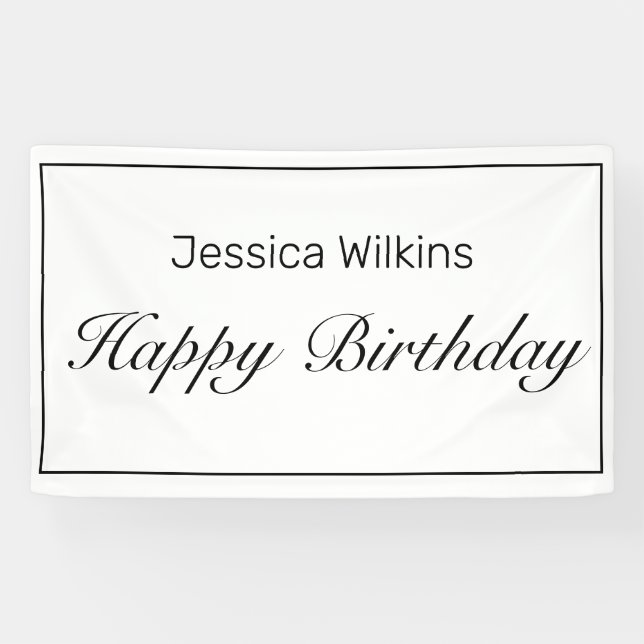 Modern Minimalist White Happy Birthday Banner (Horizontal)