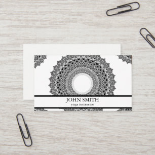Modern Minimalist White Mandala Yoga Instructor Business Card