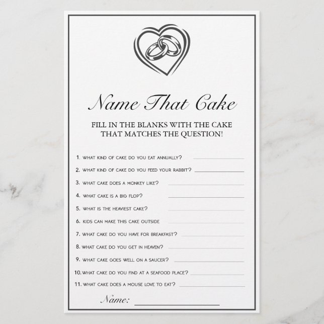 Modern Minimalist White Name Cake Bridal Game (Front)