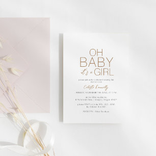 Modern Minimalist White Oh Baby Girl Shower Invitation