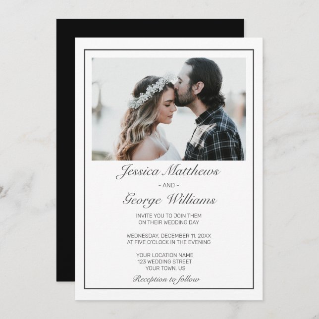 Modern Minimalist White Photo Wedding Invitation (Front/Back)