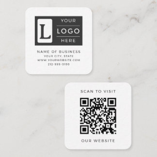 Modern Minimalist White QR Code Custom Logo Square Business Card