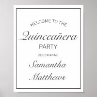 Modern Minimalist White Quinceañera Welcome Sign