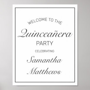 Modern Minimalist White Quinceañera Welcome Sign
