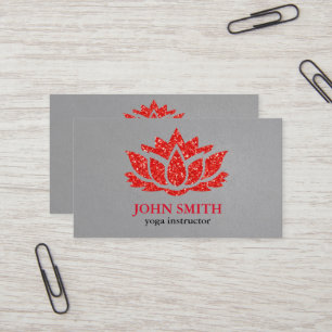 Modern Minimalist White Red Lotus Yoga Instructor Business Card