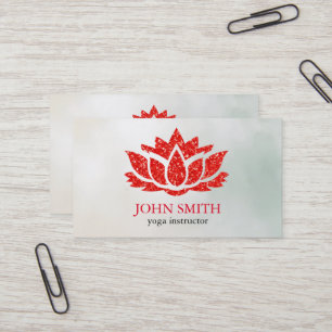 Modern Minimalist White Red Lotus Yoga Instructor Business Card