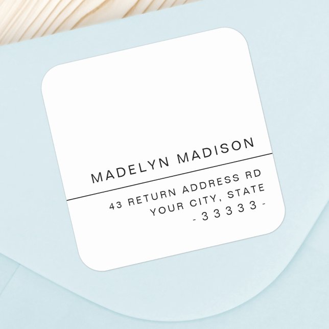 Modern minimalist white return address square sticker (Creator Uploaded)