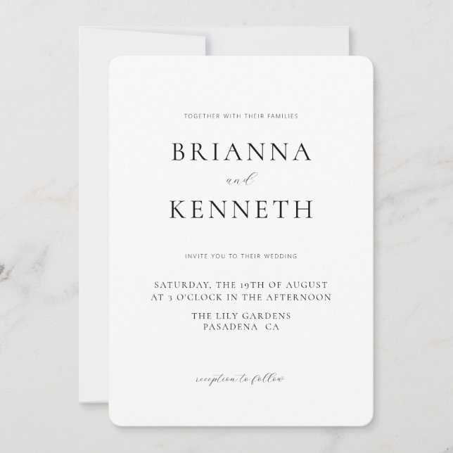 Modern Minimalist White Rounded Corner Wedding Invitation (Front)
