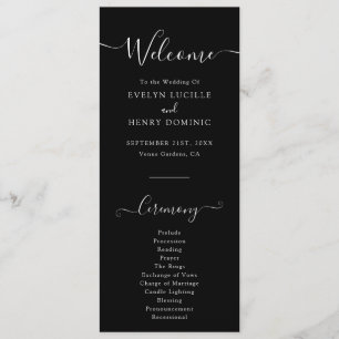 Modern Minimalist White Script Wedding Ceremony Programme