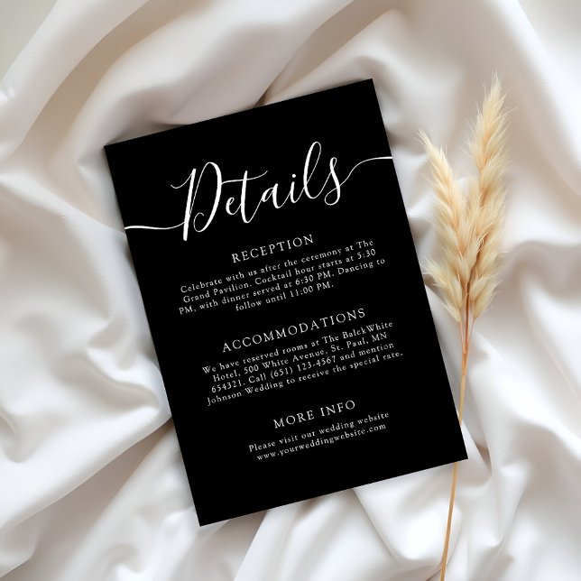 Modern Minimalist White Script Wedding Details Enclosure Card (Creator Uploaded)