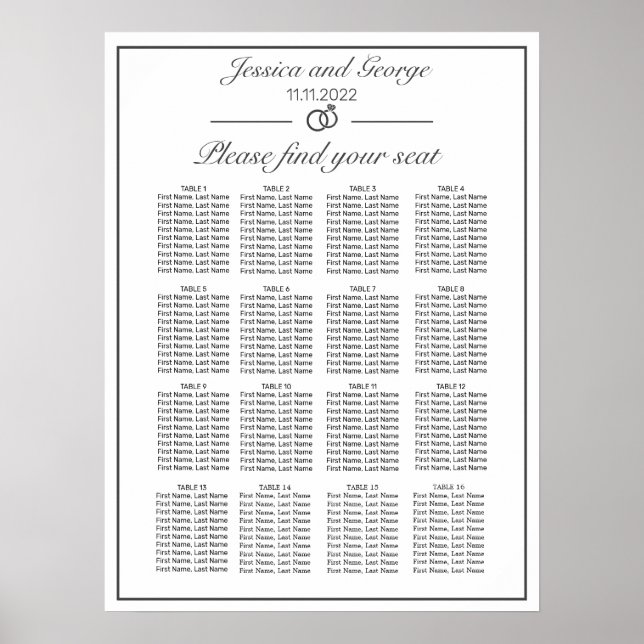 Modern Minimalist White Seating Chart 16 Tables (Front)