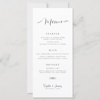 Modern Minimalist White Wedding Dinner Menu