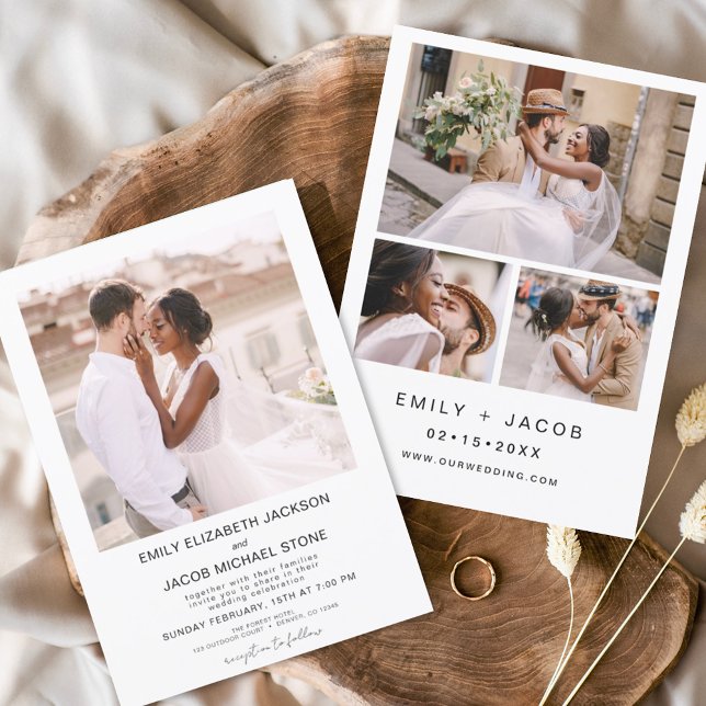 Modern Minimalist White Wedding Photo 4 Invitation (Creator Uploaded)