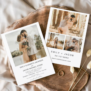 Modern Minimalist White Wedding Photo 4 Invitation