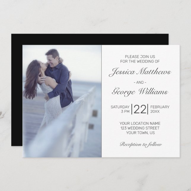 Modern Minimalist White Wedding Photo Invitation (Front/Back)