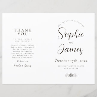 Modern Minimalist White Wedding Program