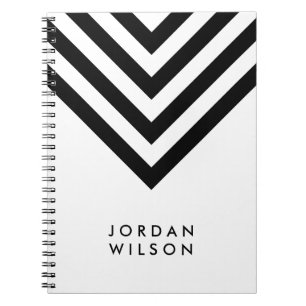 Modern Minimalist White with Black Chevron Spiral Notebook