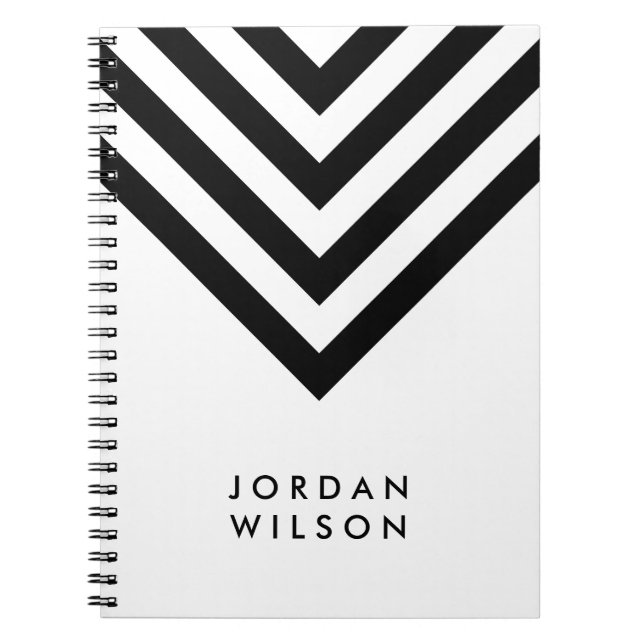 Modern Minimalist White with Black Chevron Spiral Notebook (Front)