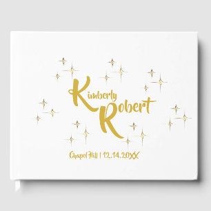 Modern Minimalist White & Yellow Gold Wedding Guest Book