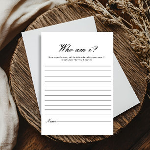 Modern Minimalist Who Am I Bridal Shower Game Card