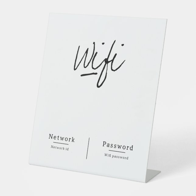 Modern Minimalist Wifi Network Password Pedestal Sign (Front)