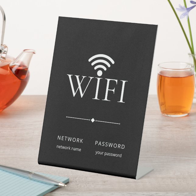 Modern Minimalist WiFi Network Password Sign Black (In SItu)
