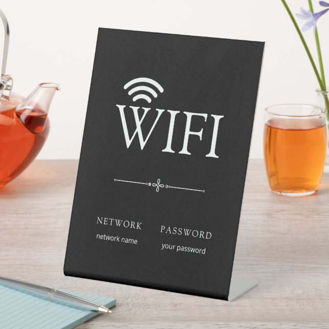 Modern Minimalist WiFi Network Password Sign Black (In SItu)