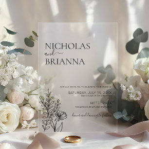 Modern Minimalist Wildflower Simple Wedding Acrylic Invitations