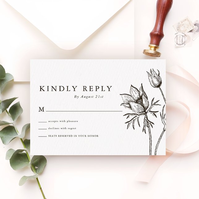 Modern Minimalist Wildflower Wedding Kindly Reply RSVP Card (Creator Uploaded)