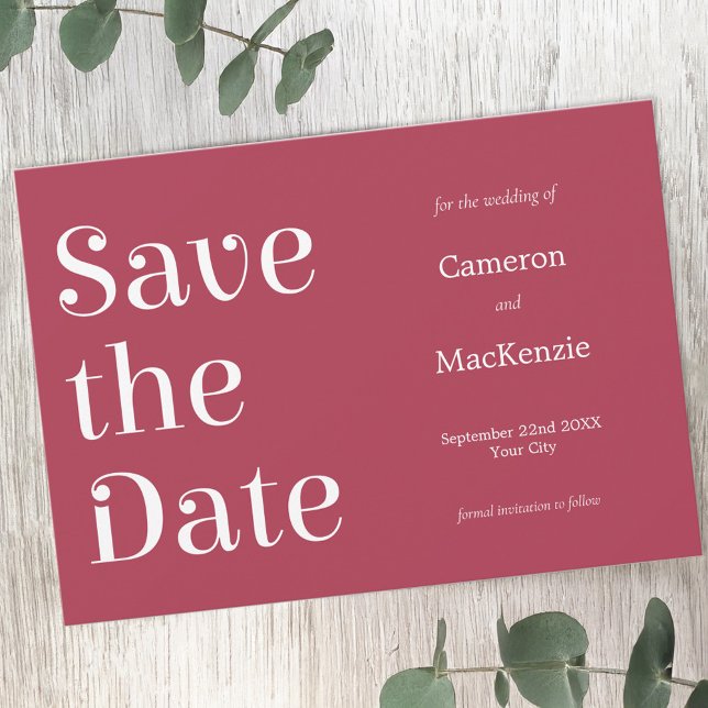 Modern Minimalist Wine Red Wedding Save the Date (Wine red minimalist modern typography Save the Date wedding invitation)